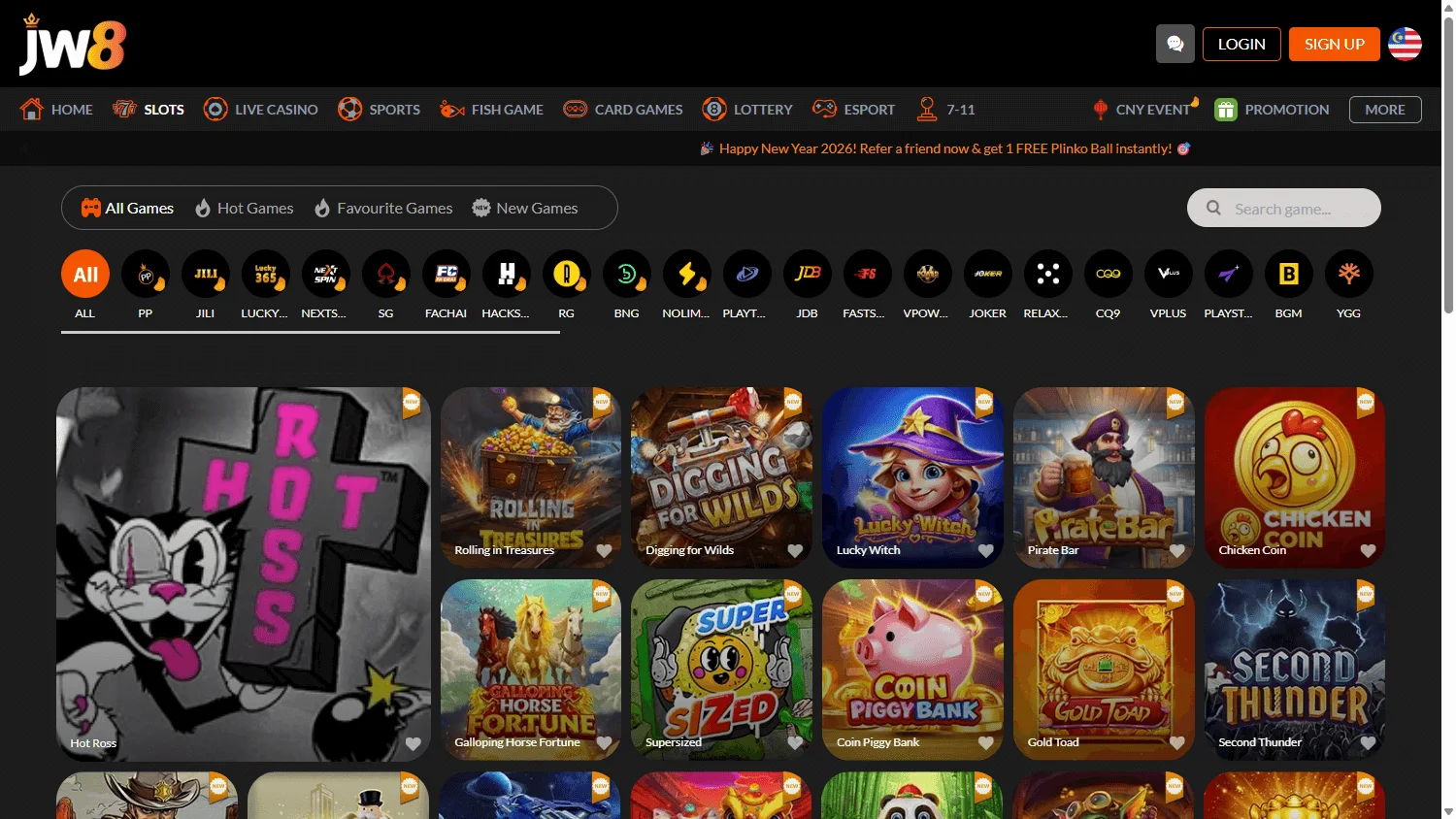 JW8 Casino desktop games view