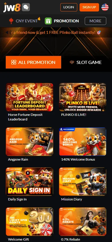JW8 Casino mobile promotions view