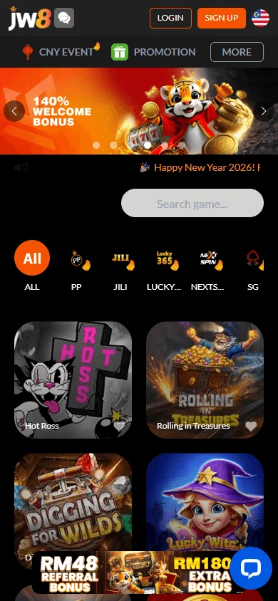 JW8 Casino mobile home view