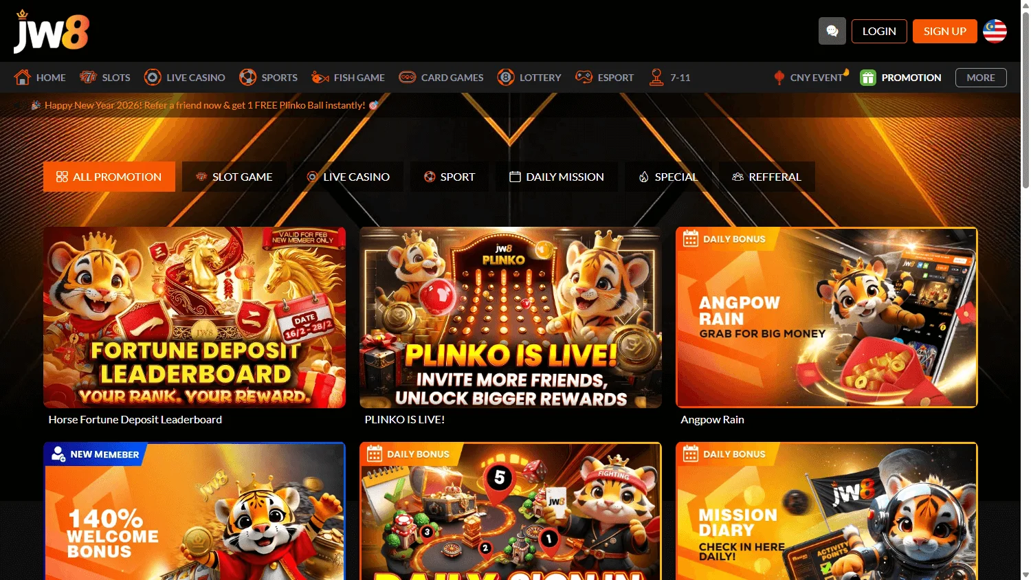 JW8 Casino desktop promotions view